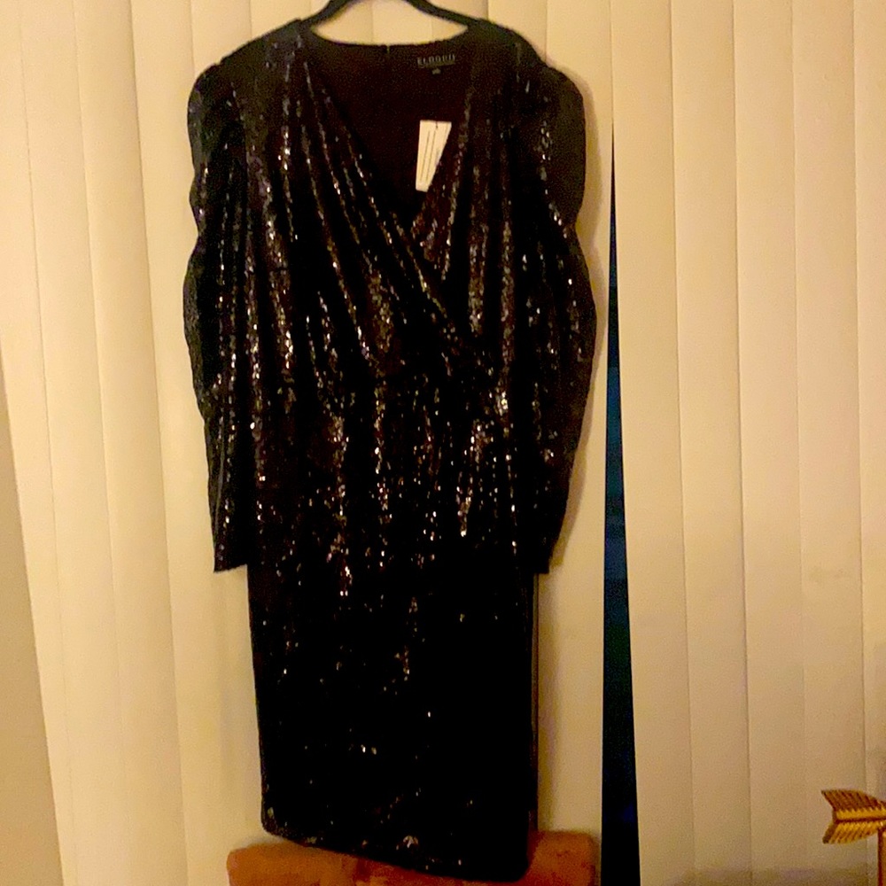 NWT Eloquii sequin faux wrap puff shoulder dress